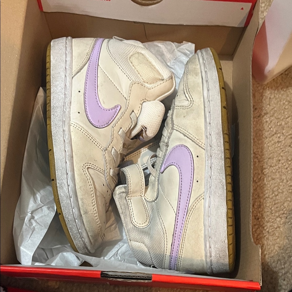 Nike Cream High-Tops with Lavender Swoosh